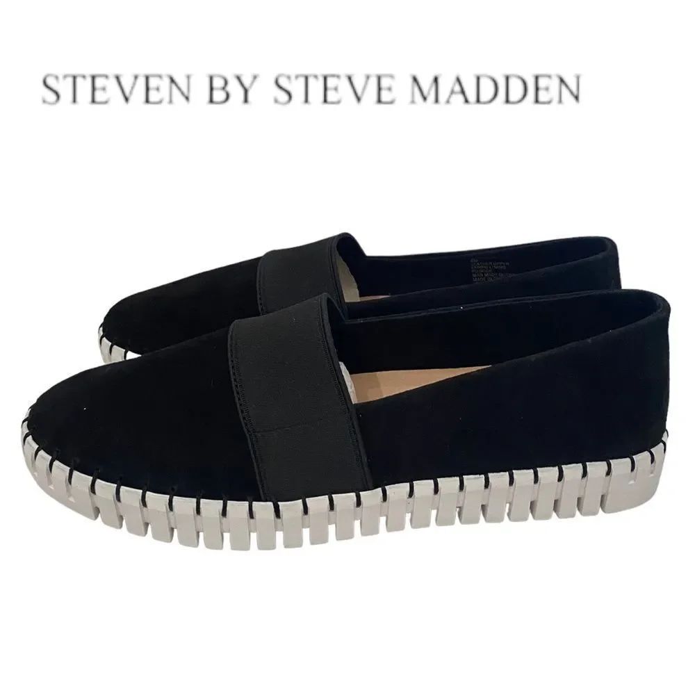 New in Box Steven by Steve Madden Sugar Black Suede Leather Sneakers …